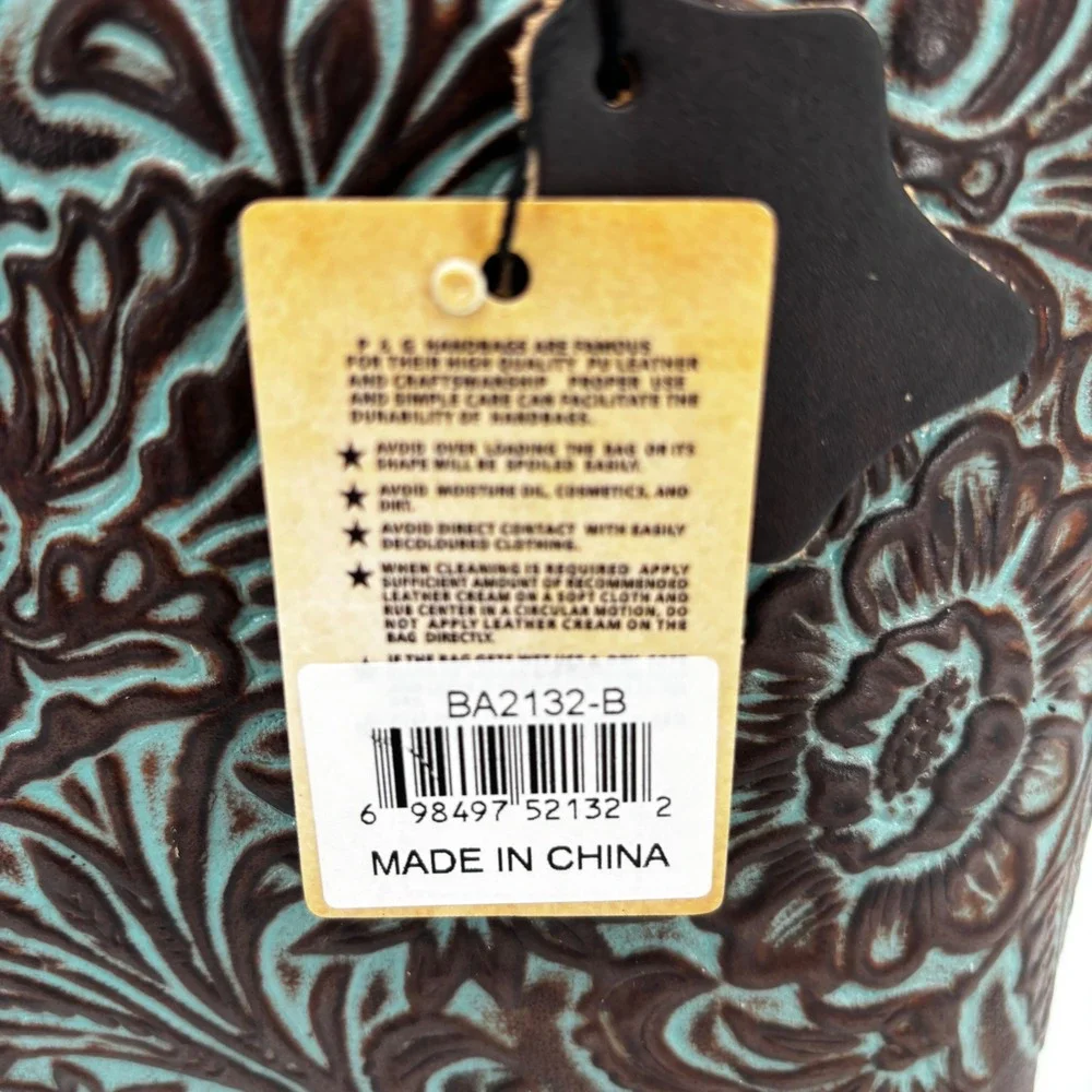 P&G Collection Tote Bag Womens Small Brown Turquoise Western Floral Cowgirl New